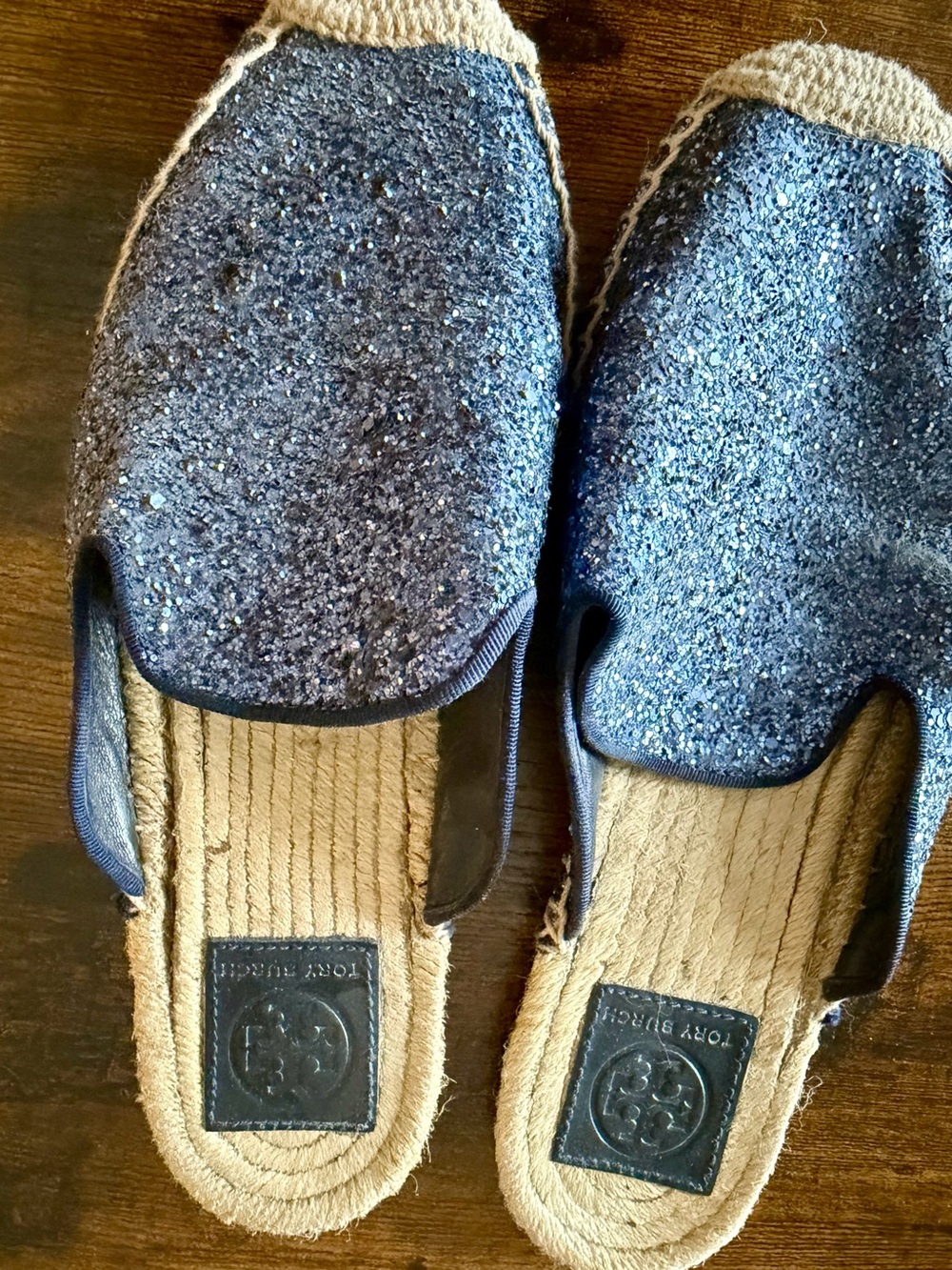 Tory Burch Glitter Slip-On Espadrille in Navy